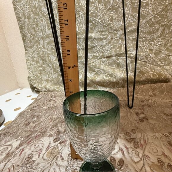 Set of  3 Large Vintage Libbey Ombre Green Crackle Glass Wine/Water Goblets - Picture 14 of 16